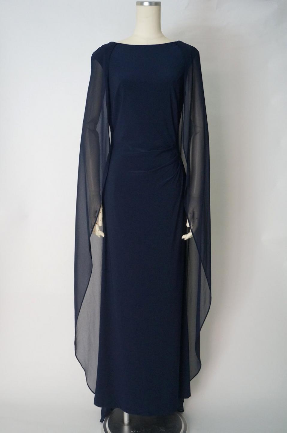ラルフローレン シフォンケープのロングドレス ネイビー サイズ6