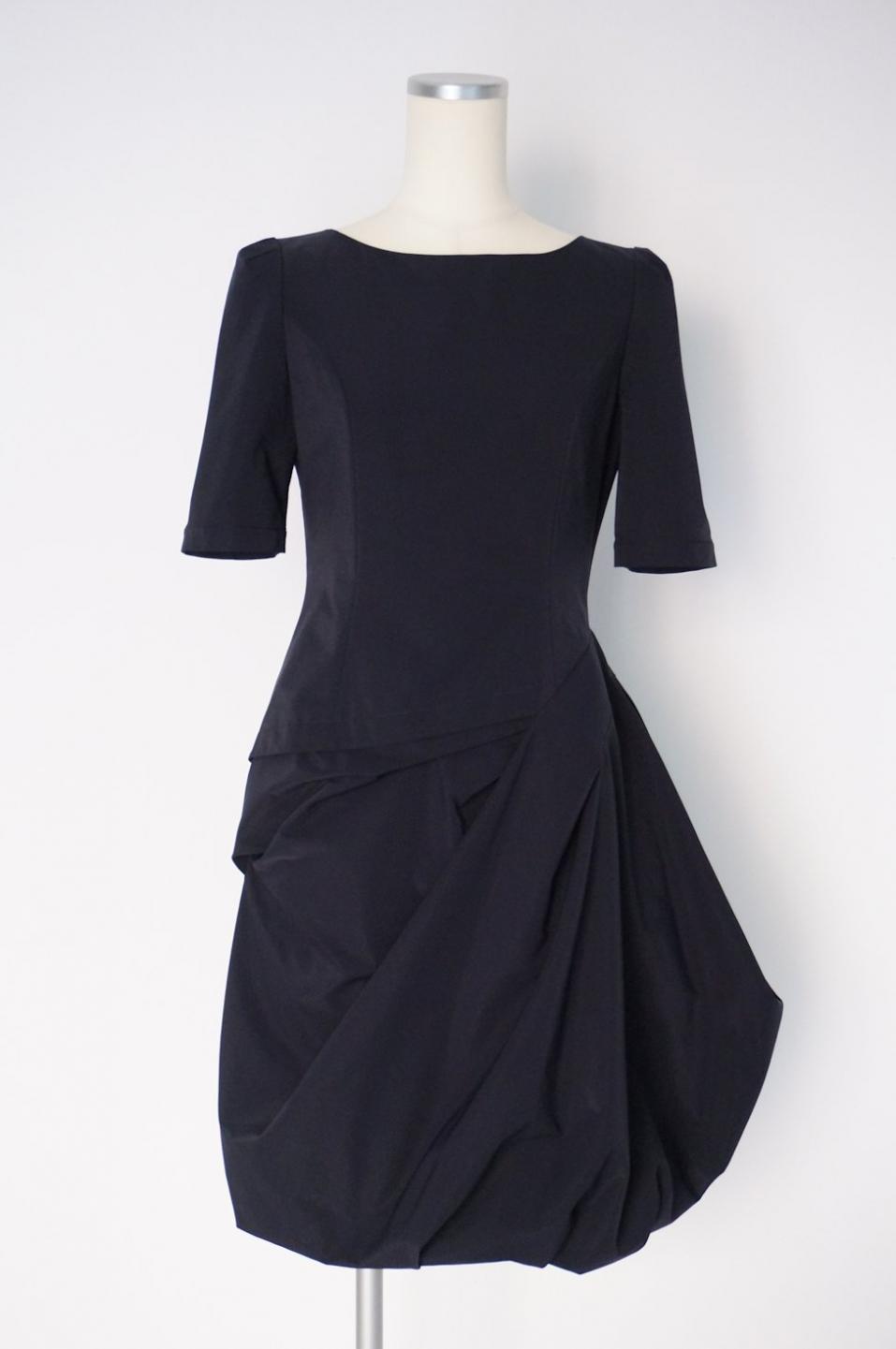 フォクシー タフタバルーンの五分袖ドレス ネイビー38